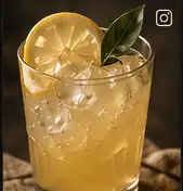 A glass of lemonade with a lemon wedge and a sprig of mint